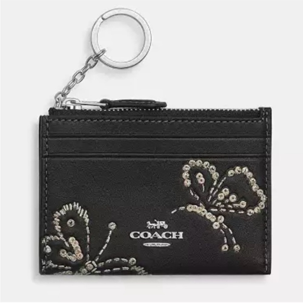 Coach Floral Key & Card Holder - Cream and Gold